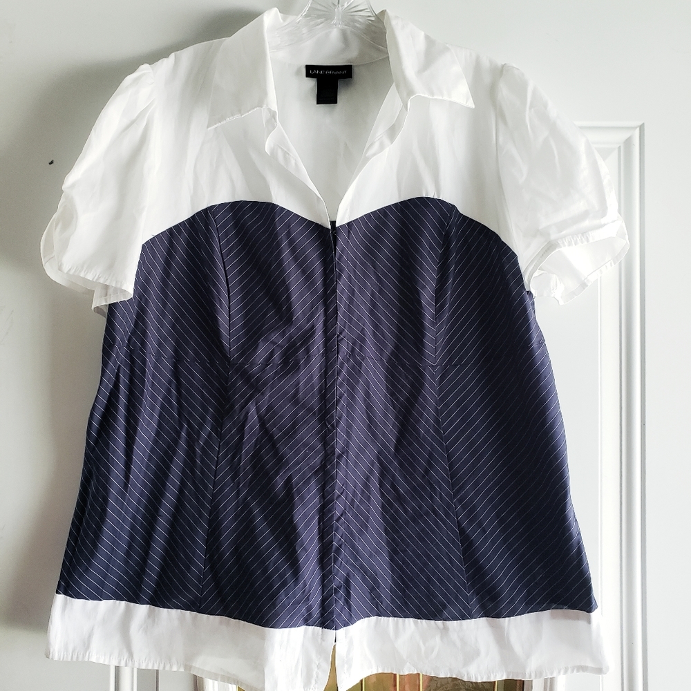Lane Bryant short sleeve pinstripe blouse